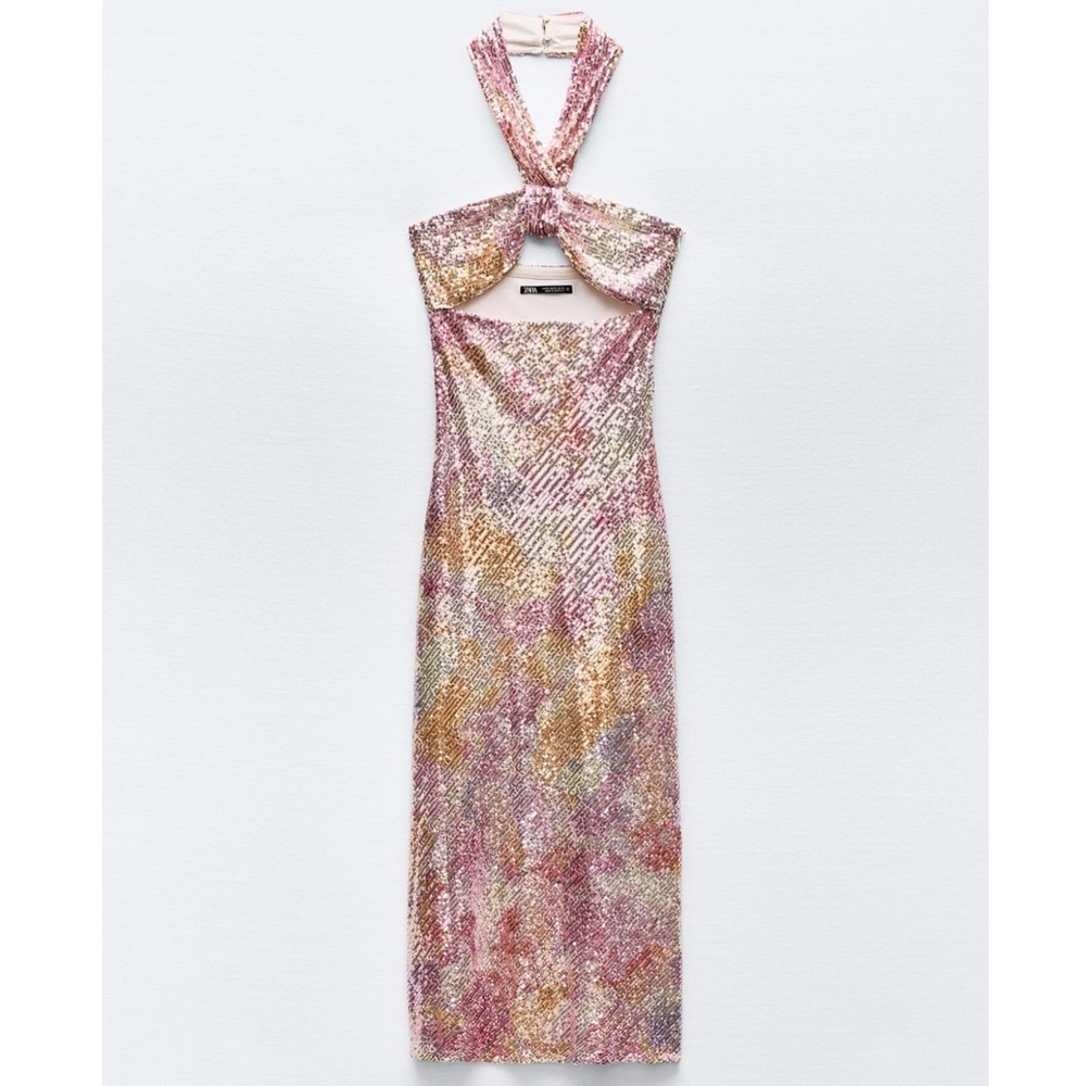Size Large | Zara | Multicolor Sequin Dress with Halter Neck